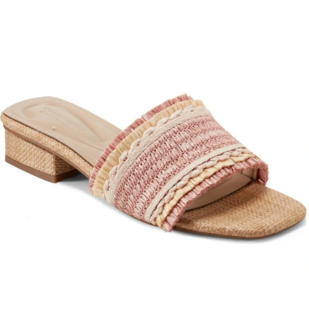 Easy Spirit Graciela Raffia Block Heel Comfort Slide Sandal 9.5 NEW
